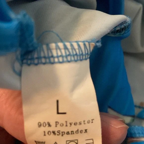 2Pcs Summer Beachwear Blue Set Crop Top + Leaf Floral Print Maxi Split Skirt LG - Picture 6 of 6